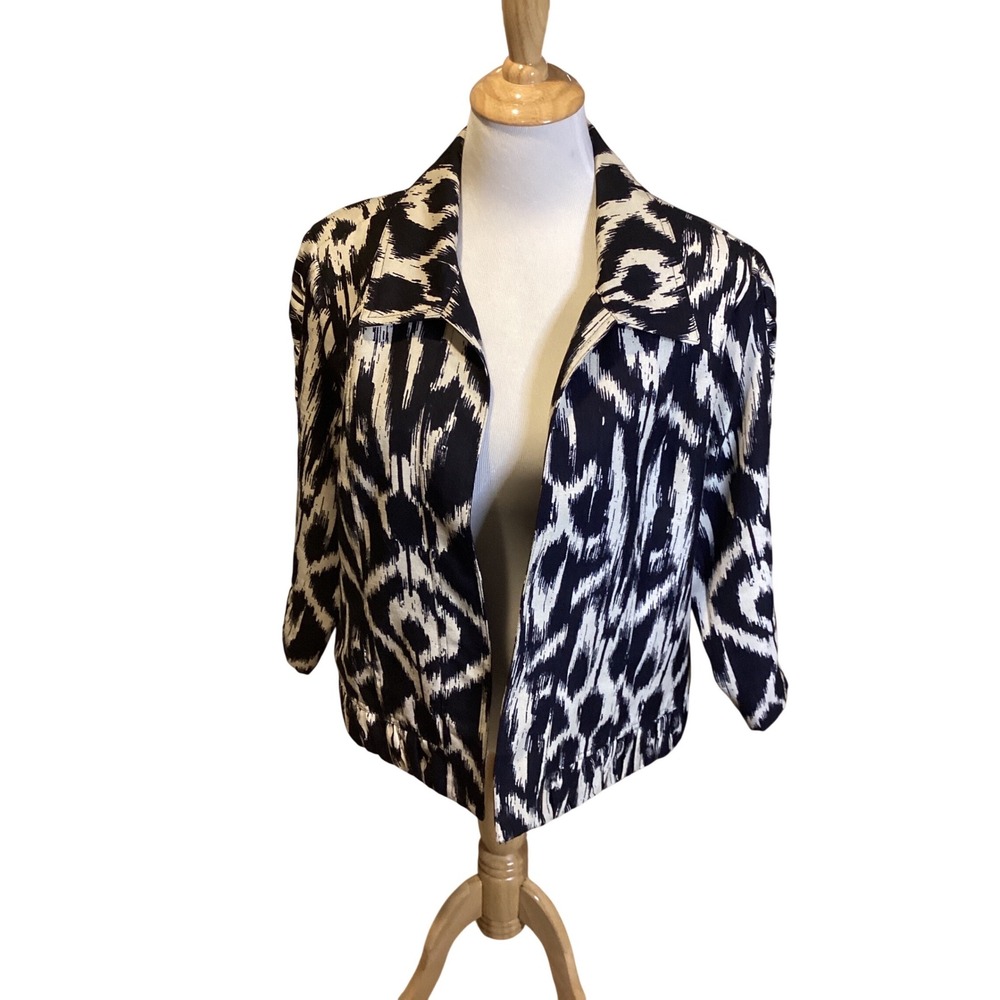Christopher & Banks Black White Ikat Print Collarless Jacket Women's‎ XL